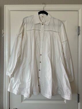 Free People White Button-Front Boho Tunic Top